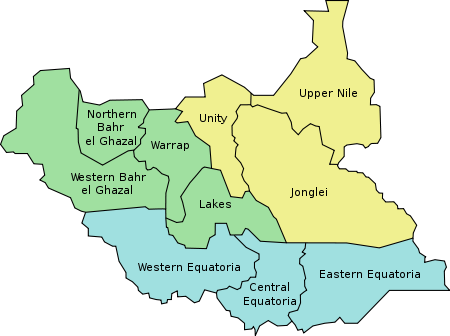 Map of the States of the Republic of South Sudan, established 9 July 2011